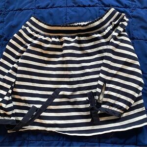J. CREW Navy White Stripe Off The Shoulder Top Nautical Large Tie Sleeve